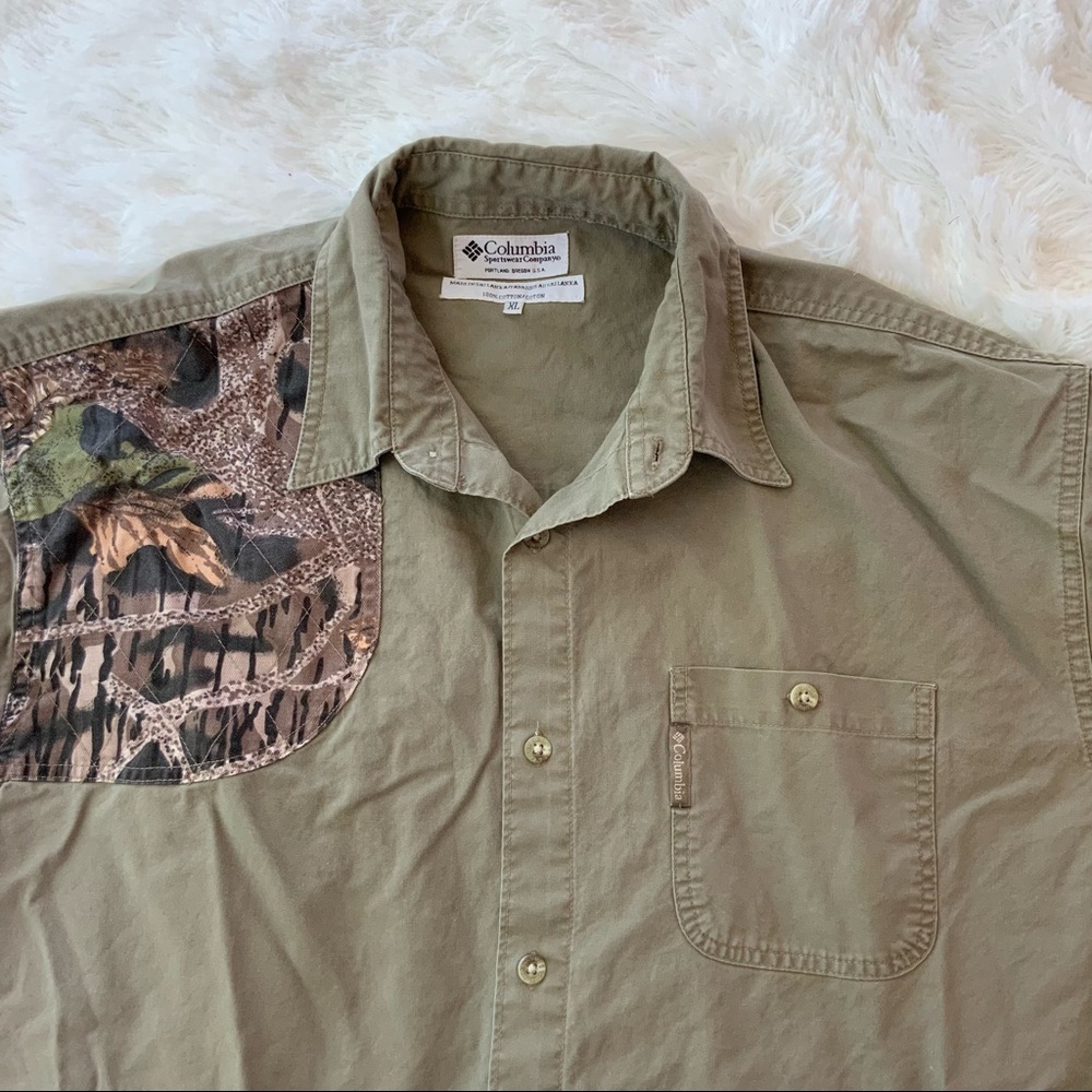 COLUMBIA • Vintage 90s Shooting Shirt Men XL Olive Camo Long Sleeve Hunting - Picture 5 of 9